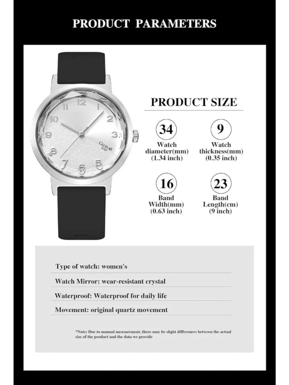 Women's Black Silver Analog Quartz Silicone Timepiece Waterproof Casual Watch